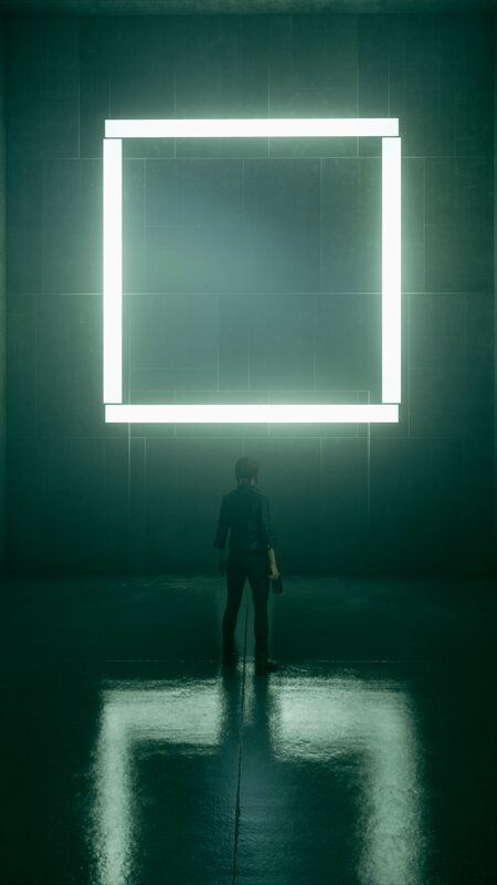 Person Facing Glowing Square