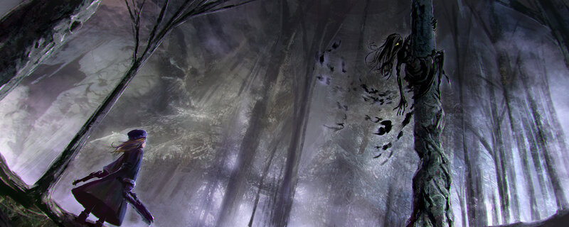 Person Facing Monster — Gray