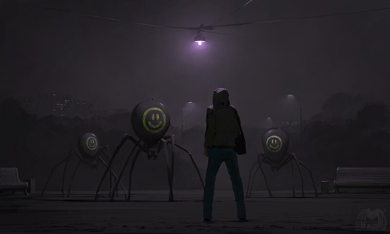 Person Facing Spider Creatures