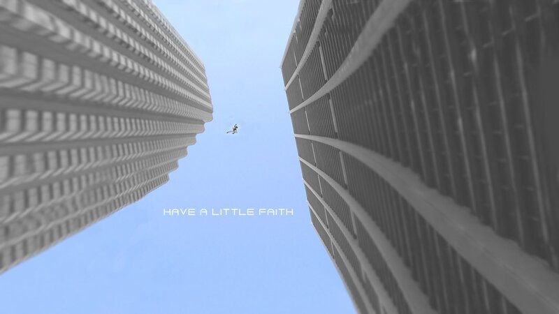 person falling between skyscrapers