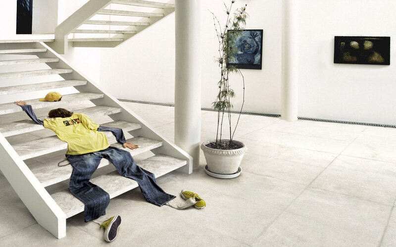 Person falling down stairs