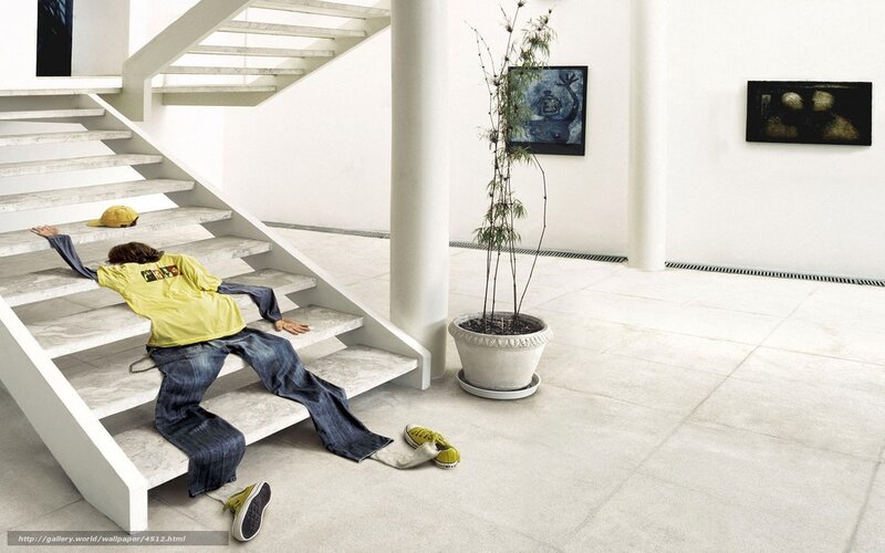 Person falling down stairs