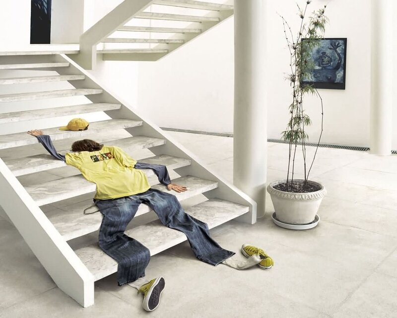 Person Falling Down Stairs — White, Dramatic, Photograph, Plant, Painting