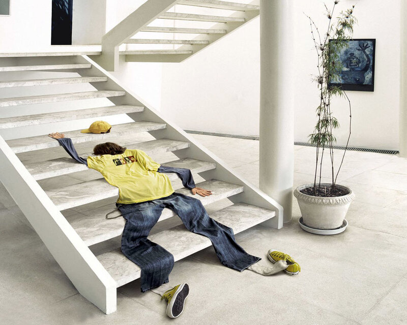 Person Falling Down Stairs — White, Dramatic, Photograph, Plant, Painting, Yellow