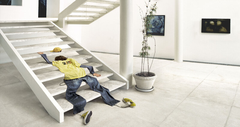 Person Falling Down Stairs — White, Dramatic