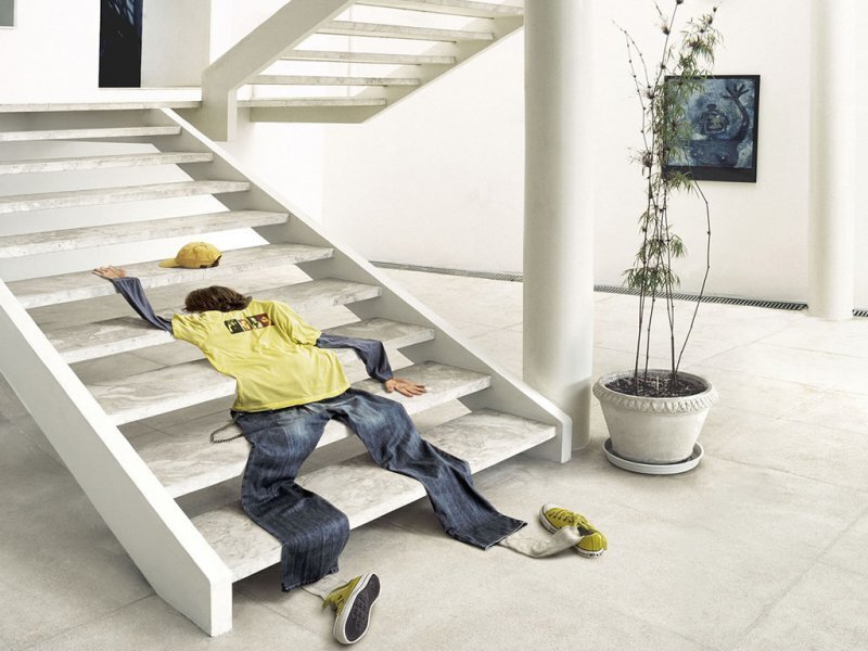 Person Falling Down Stairs — White