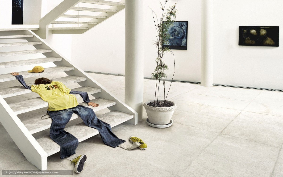 Person falling down stairs
