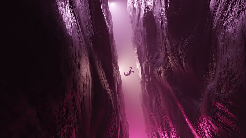 Person Falling in Canyon — Purple