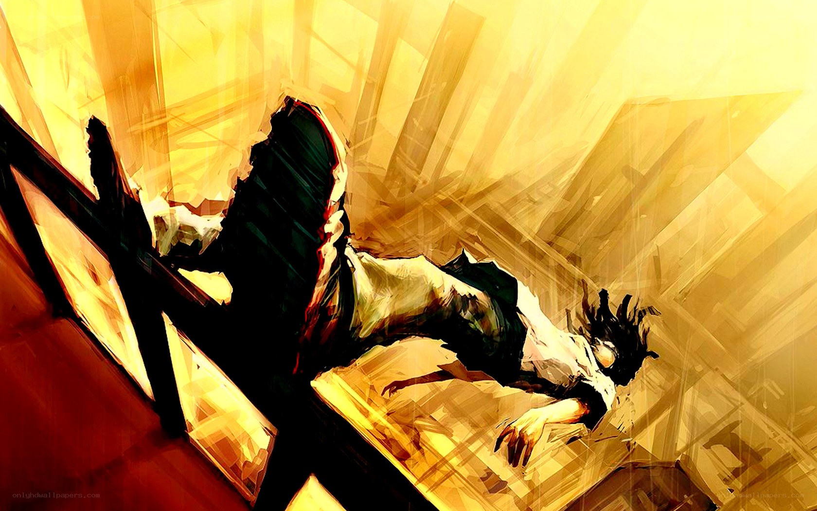 person falling in golden light