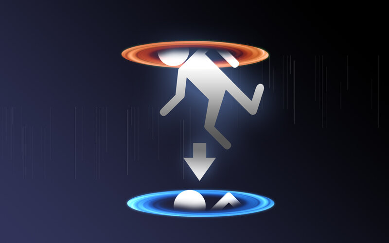 person falling into portal