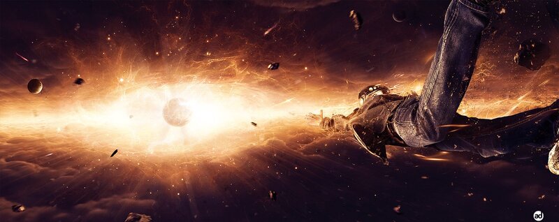 person falling into star explosion