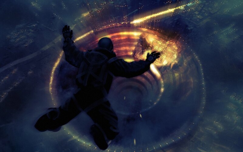 Person Falling into Vortex — Blue