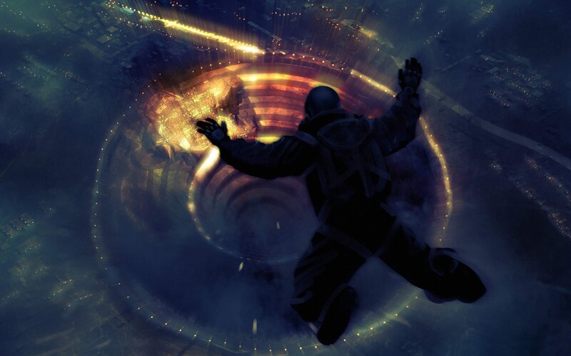 person falling into vortex