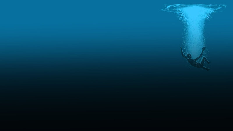 Person Falling into Water — Blue, Dramatic, Digital Art, Bubbles