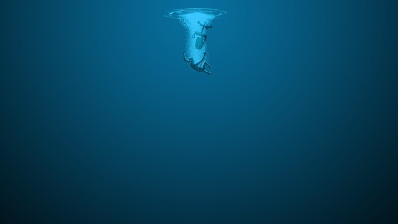 Person Falling into Water — Blue, Dramatic, Digital Art