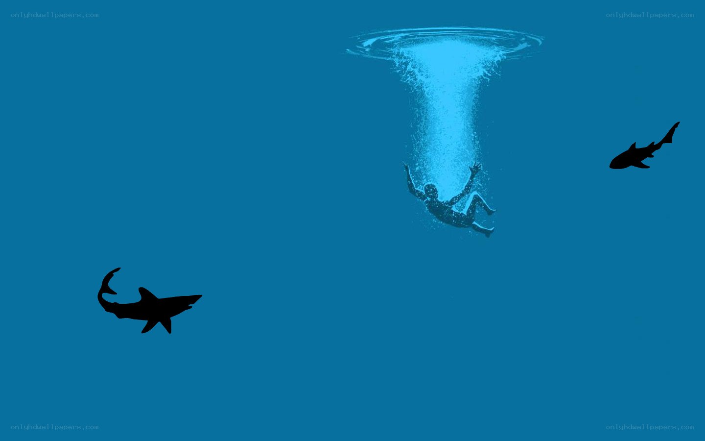 Person falling into water with sharks