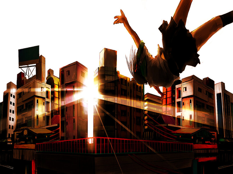 Person Falling over City — Orange