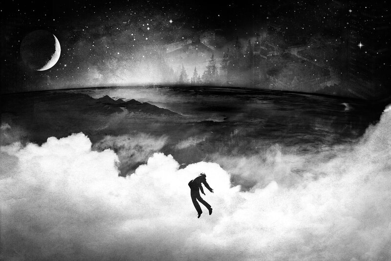 Person Falling Through Clouds — Black