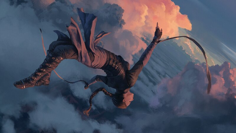 Person Falling Through Clouds — Blue, Dramatic