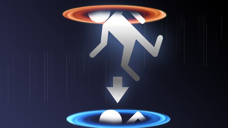 Person Falling Through Portals — Blue