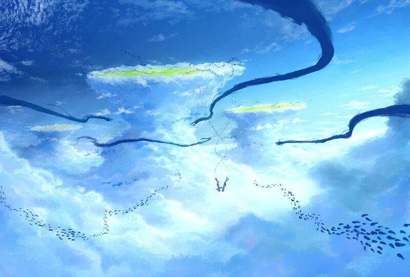 Person Falling Through Sky — Blue, Dreamy