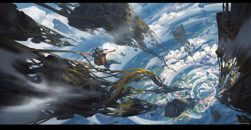 Person Falling Through Sky — Blue