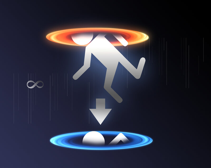 Person falling through time portals