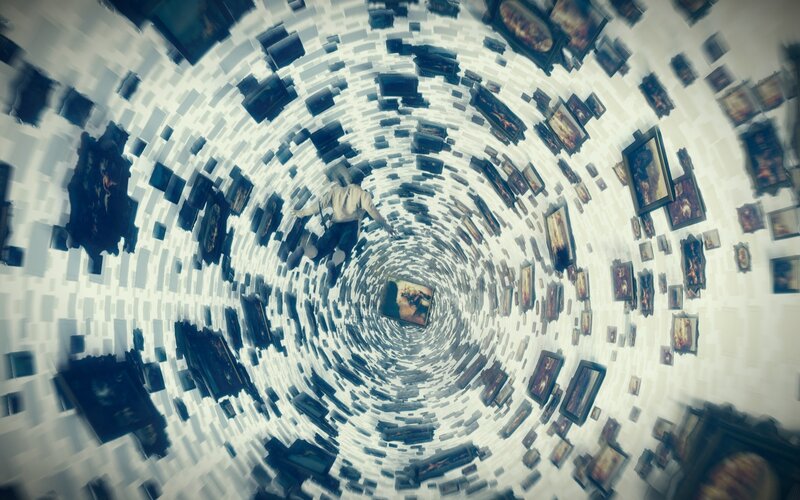 Person Falling Through Tunnel — White, Dramatic, 3d Render