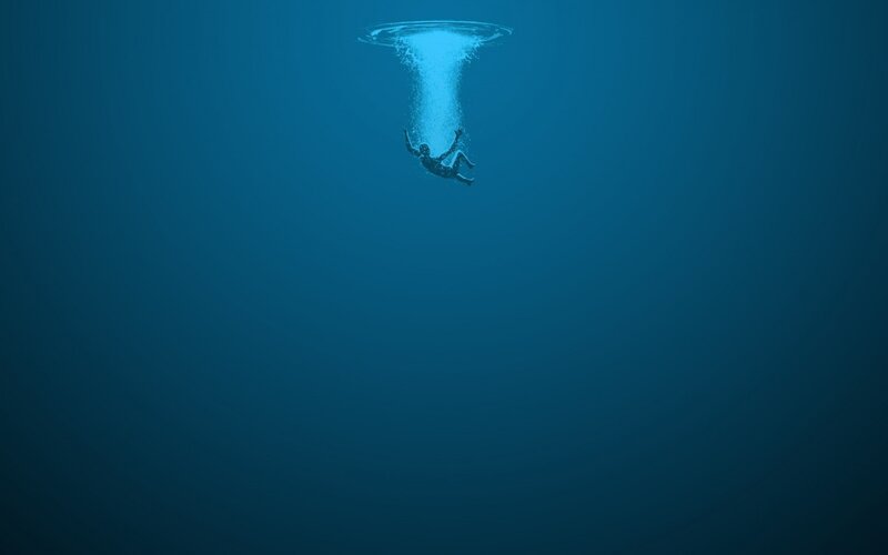Person Falling Underwater — Blue, Dramatic, Digital Art