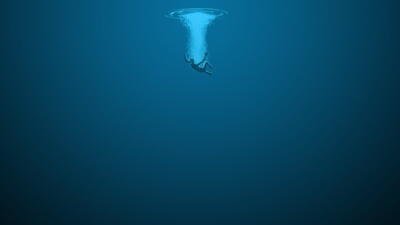 Person Falling Underwater — Blue