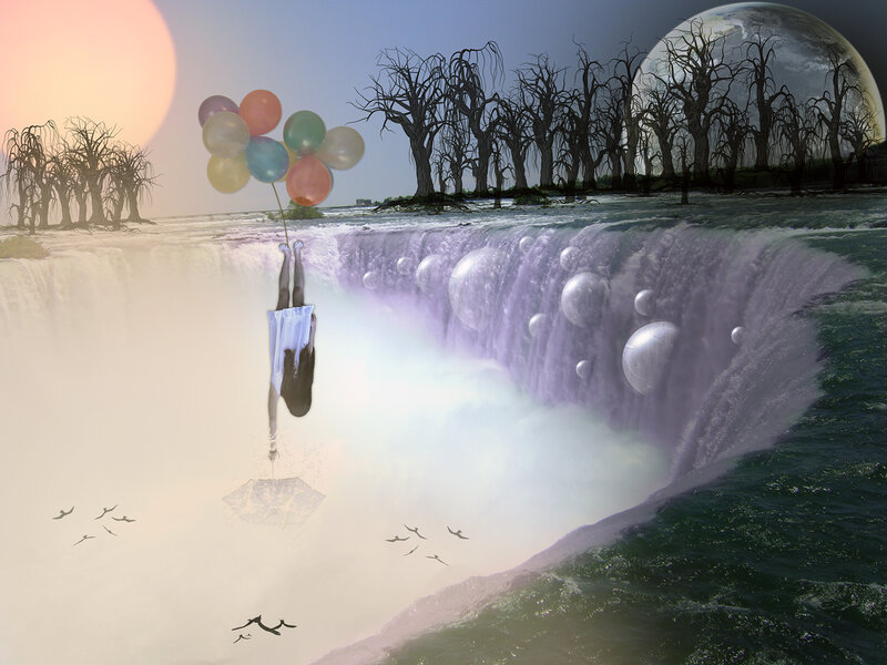 Person Falling with Balloons
