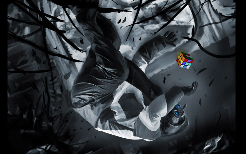 Person Falling with Cube