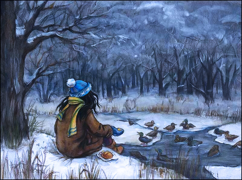 Person Feeding Ducks
