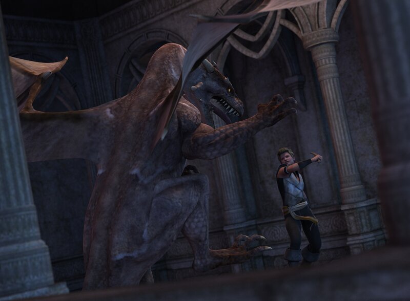 Person Fighting Dragon — Gray