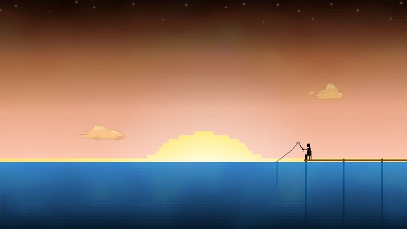 Person Fishing at Sunset — Blue, Serene