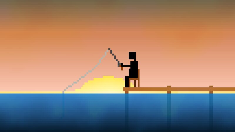 Person Fishing at Sunset — Blue