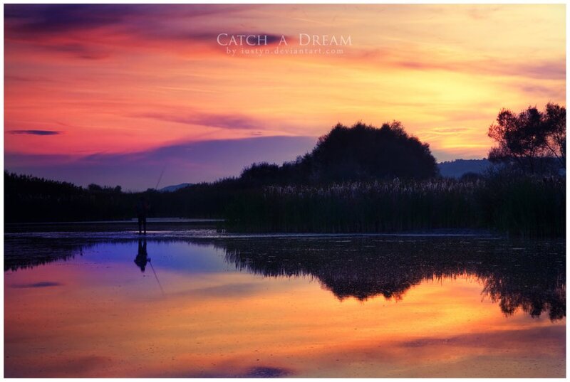 Person Fishing at Sunset — Orange