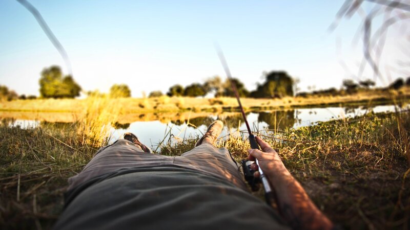 person fishing by a pond