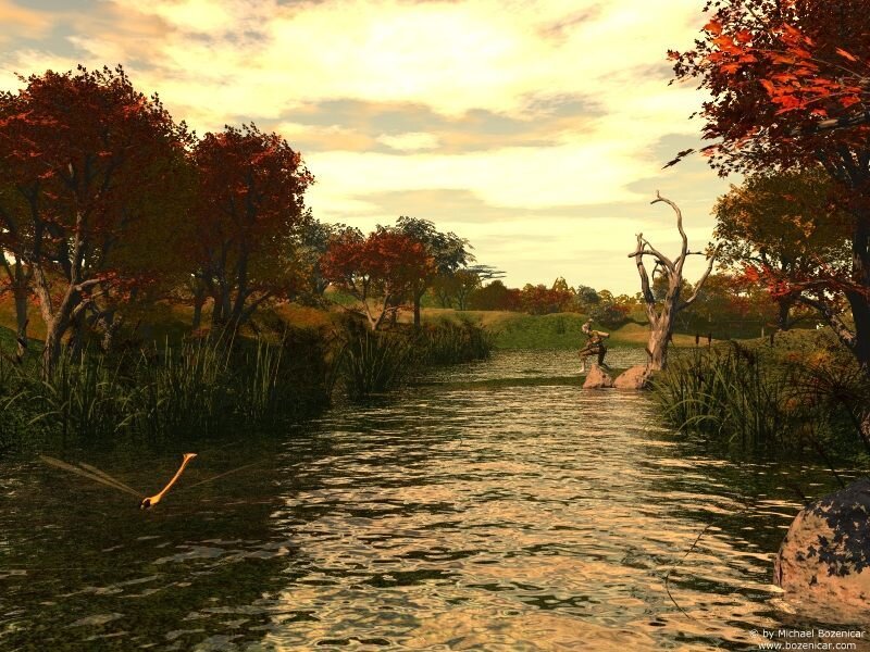 Person Fishing in River — Orange