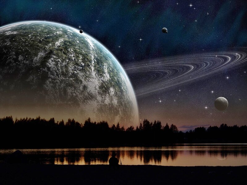 Person Fishing on Alien Planet