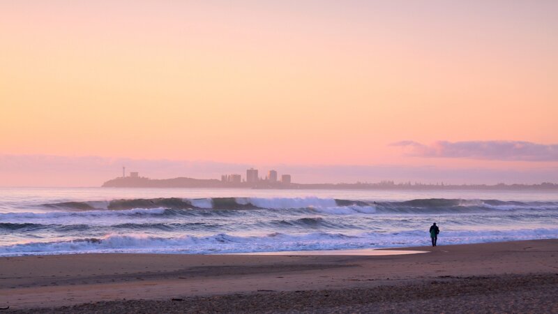 Person Fishing on Beach — Pink