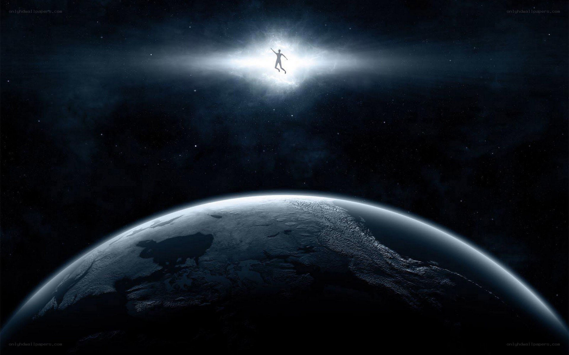 person floating above Earth