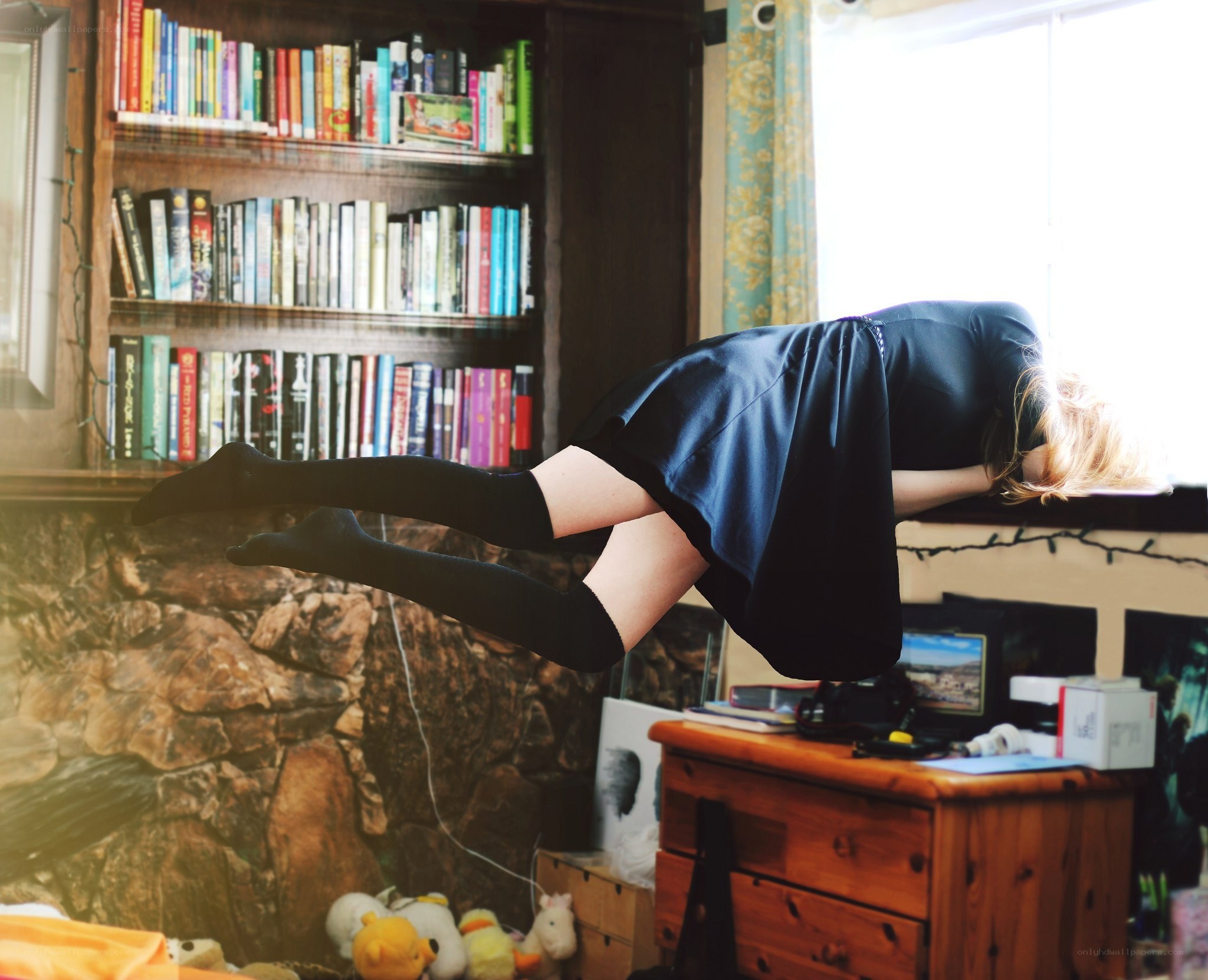 person floating in a room