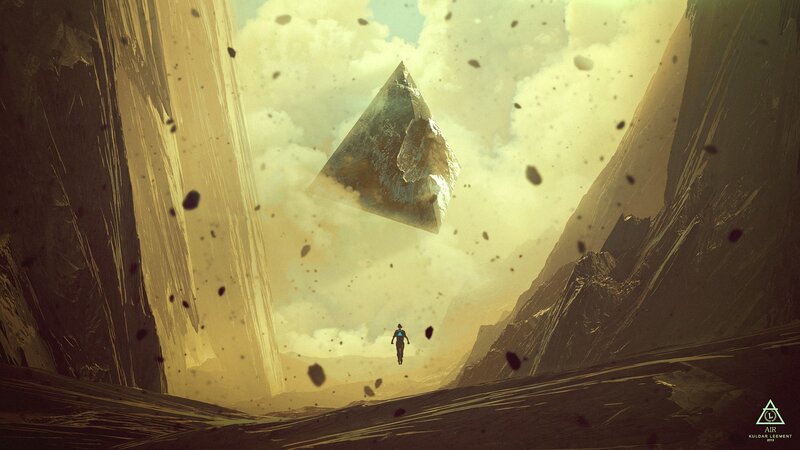 Person Floating in Canyon — Yellow