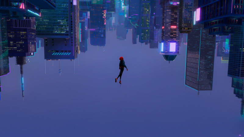 Person Floating in City — Blue