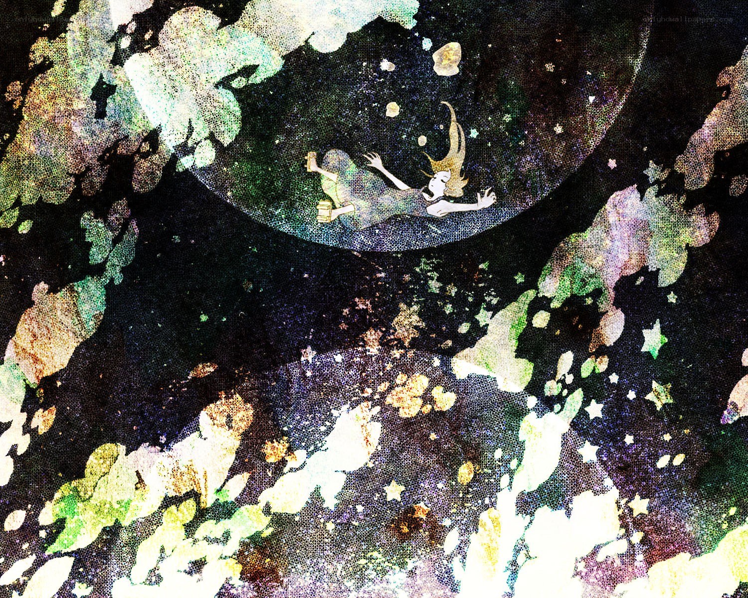 person floating in cosmic space