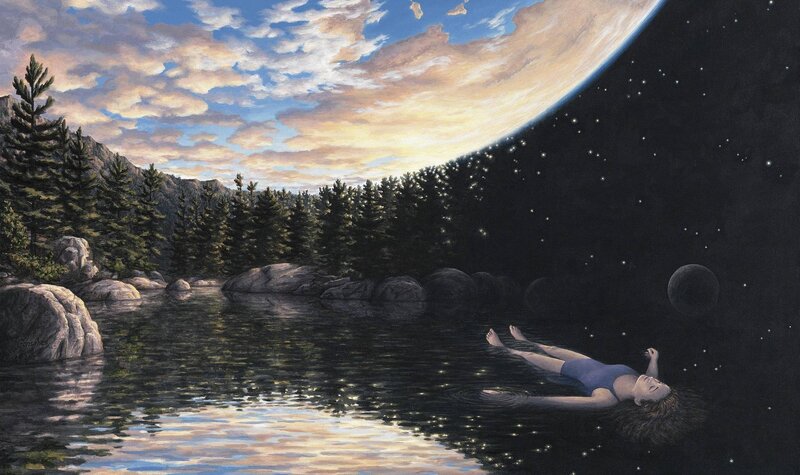 Person Floating in Lake — Blue