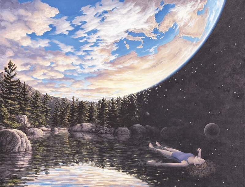 Person Floating in Lake