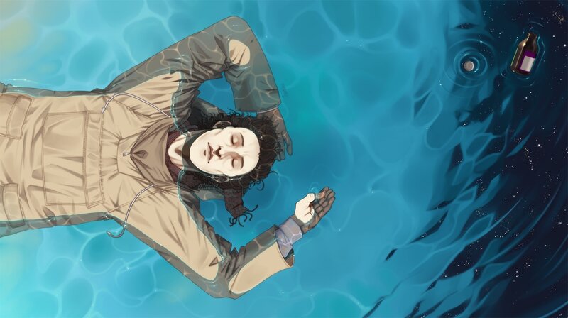 person floating in water