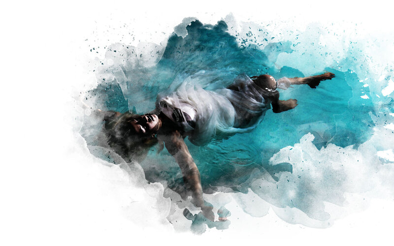 Person Floating in Water — Blue, Dramatic